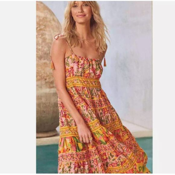 FARM Rio Mixed Fruits Paradise Cotton Midi Sundress Multicolor Size L